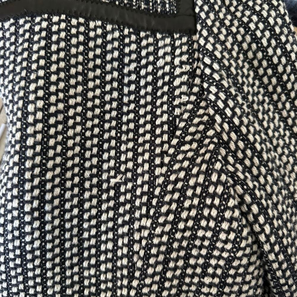 ❌SOLD❌ Rebecca Taylor Black and White Tweed Lamb Leather Trim Zip Jacket Blazer - Picture 8 of 11